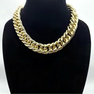 Talbots Gold Tone Curb Chain Chunky Statement Necklace with Toggle Clasp